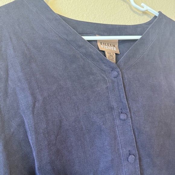 Eileen Fisher Navy Blue Button-Up Top M/L 100% silk - Picture 2 of 4
